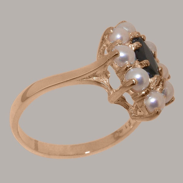 Rose Gold Natural Sapphire & Pearl Womens Cluster Ring - Full 9ct UK Hallmark Carousel 2