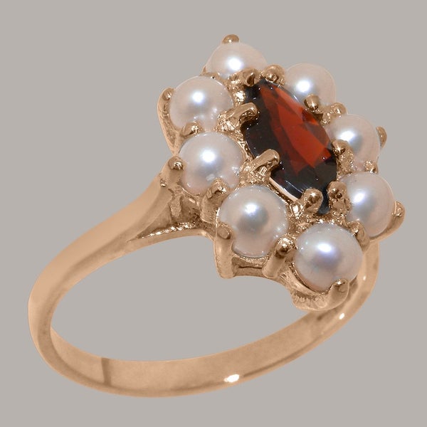 Rose Gold Natural Garnet & Pearl Womens Cluster Ring - Full 9ct UK Hallmark Carousel 1