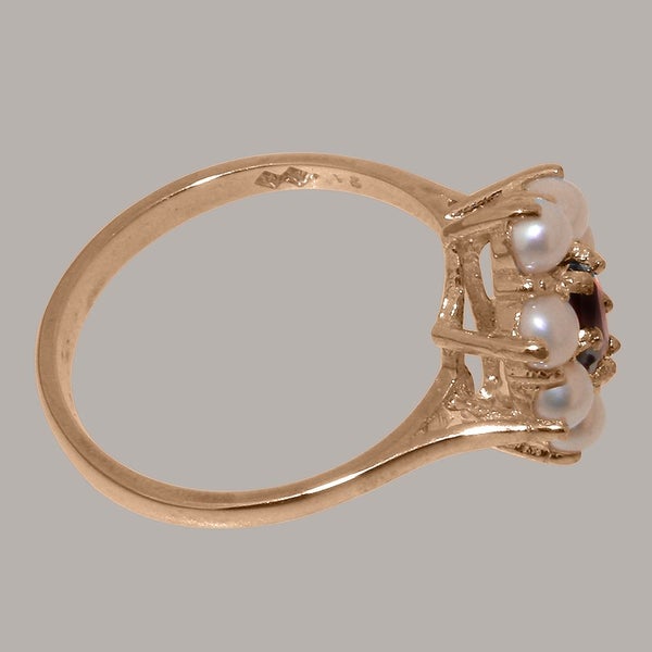 Rose Gold Natural Garnet & Pearl Womens Cluster Ring - Full 9ct UK Hallmark Carousel 2