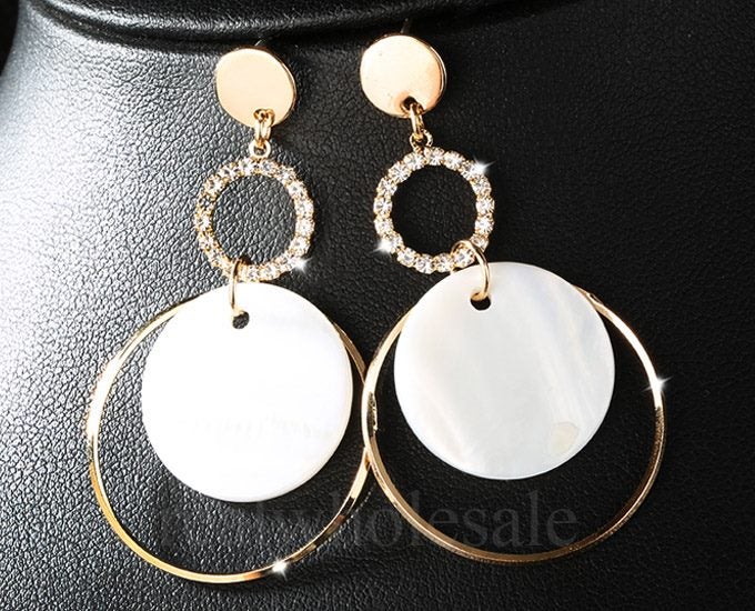 Yellow Gold Plated Beautiful Shell Drop Earrings S925 Post Carousel 1