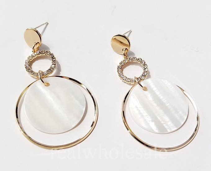 Yellow Gold Plated Beautiful Shell Drop Earrings S925 Post Carousel 2