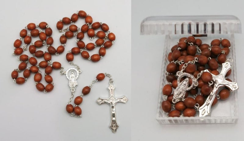 Rosary - Light Brown Wooden Rosary With Box Carousel 1