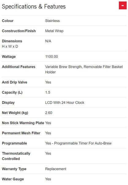 Sunbeam Auto Brew Stainless Drop Filter Coffee Brewer Carousel 5