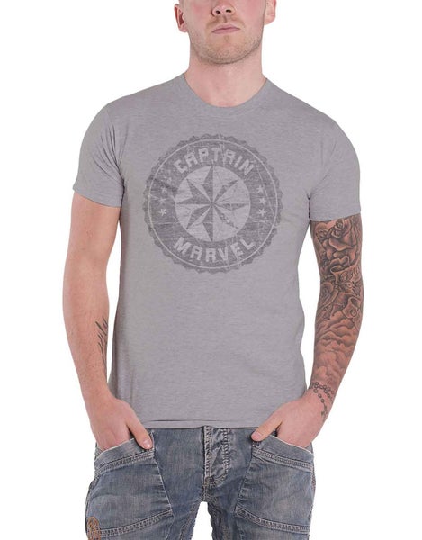 Captain Marvel T Shirt Distressed Circle Logo Official Marvel Comics Mens Grey Carousel 1