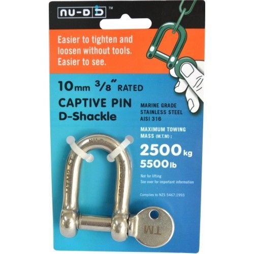 Nu D Tested Shackle - Grade 316 S.S. (10mm X 2500kg) Carousel 1