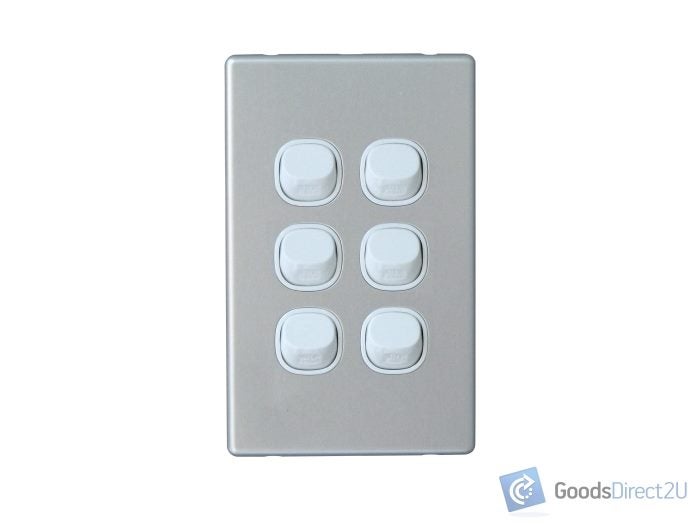 Light Switch - 6 Gang - Vertical - Aluminium - 16 Amp - 10 Box (JAJ Slimline) Carousel 1