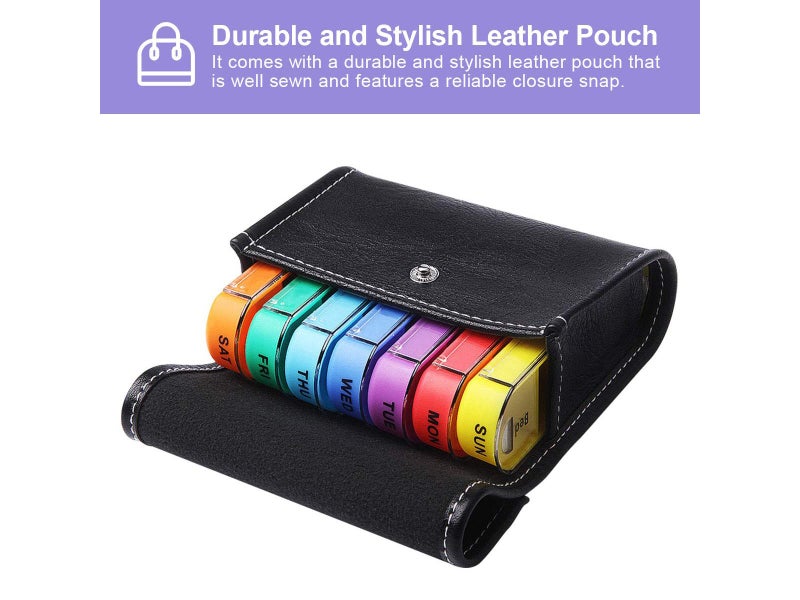 Pill Organizer Weekly Pill Box with PU Leather Carrying Case, AM/ PM/ Day/ Night64457137213955112