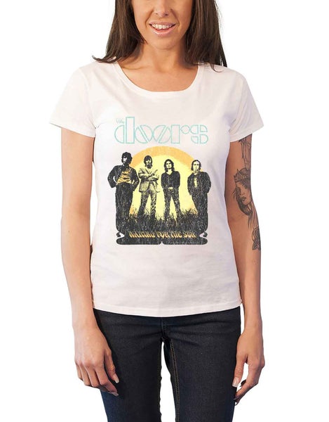 The Doors T Shirt Womens Waiting For The Sun new Official white skinny fit Carousel 1