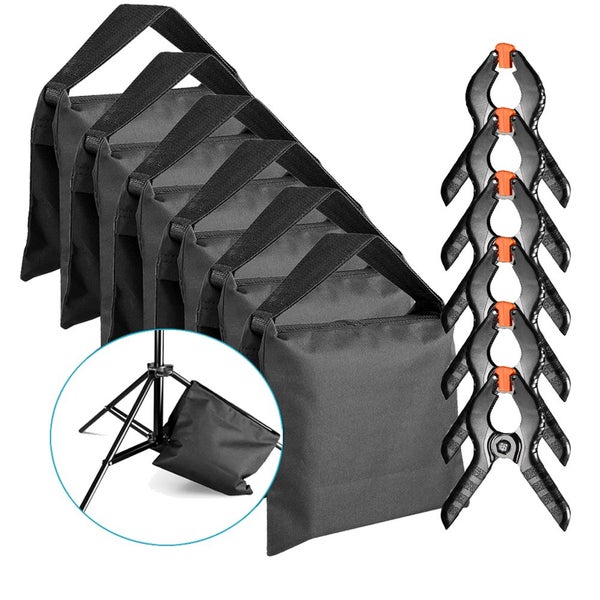 Neewer 6pcs Heavy Duty Sandbag + 6pcs Backdrop Clamps Clips for Light Stand Arms Carousel 1