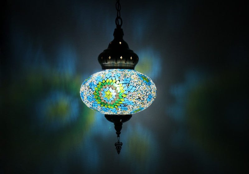 Turkish Mosaic Hanging Chandelier Large Green Blue Carousel 1
