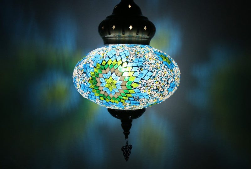 Turkish Mosaic Hanging Chandelier Large Green Blue Carousel 2