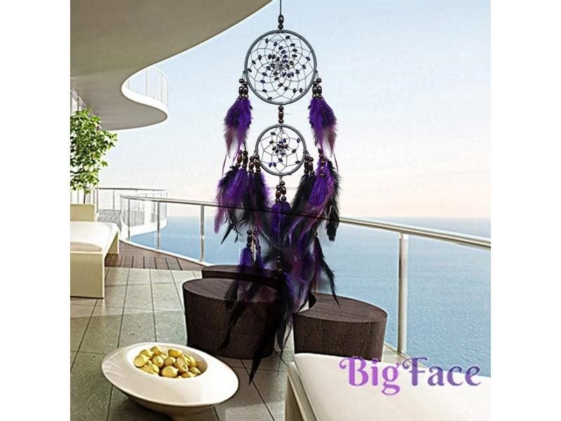 Purple Dream Catchers Feather Crafts Wind Chimes Handmade Indian Dreamcatcher Carousel 1