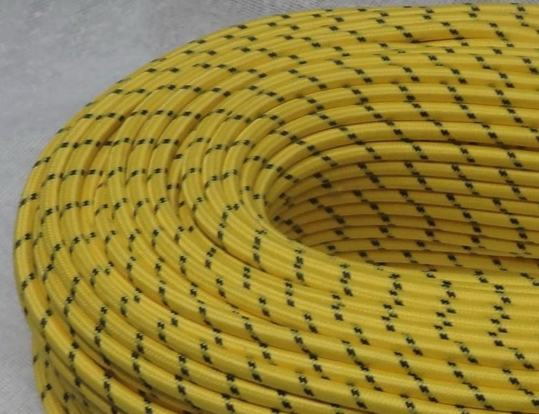 Electrical Fabric Cable / Cord 3-core. Snakeskin Black on Yellow Carousel 1