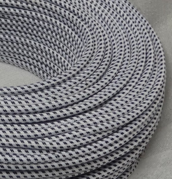 Electrical Fabric Cable / Cord 3-core. Snakeskin Black on White Carousel 1