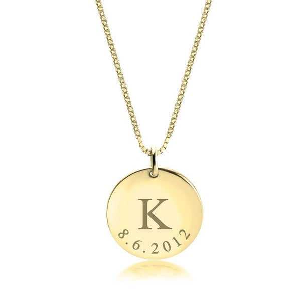 Sterling Silver Engraved Initial and Date Disc Necklace Carousel 2