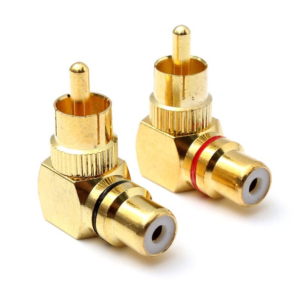 2pcs Brass Right Angle RCA Adapter Male to Female Plug Connector Carousel 1