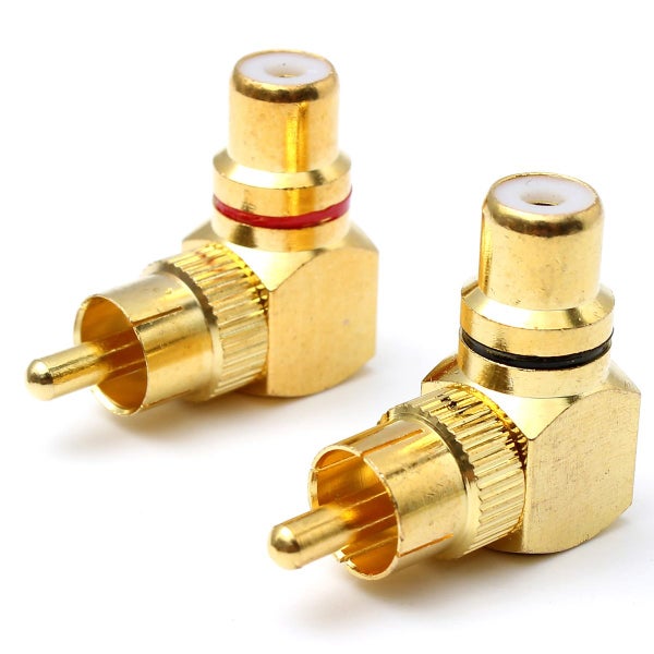 2pcs Brass Right Angle RCA Adapter Male to Female Plug Connector Carousel 2