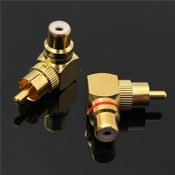 2pcs Brass Right Angle RCA Adapter Male to Female Plug Connector Carousel 7