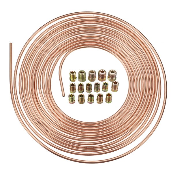 Universal 25Ft Copper Nickel Brake Line Tubing Kit 3/16 OD with 15Pcs Nuts" Carousel 1