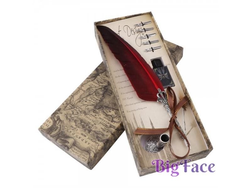 1Set Retro Vintage Calligraphy Feather Dip Pen Writing Ink Pen Dip Water Metal Carousel 2