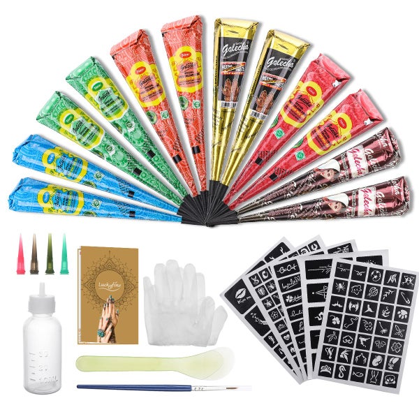 12Pcs Henna Tattoo Cream Set Temporary Tattoo Art Ink Stick Stencils with Plasti63615120195331111