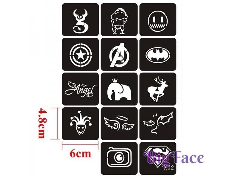 15pcs Glitter Tattoo Stencils Woman Girl Kids Drawing Template Small Wings Bats Carousel 2