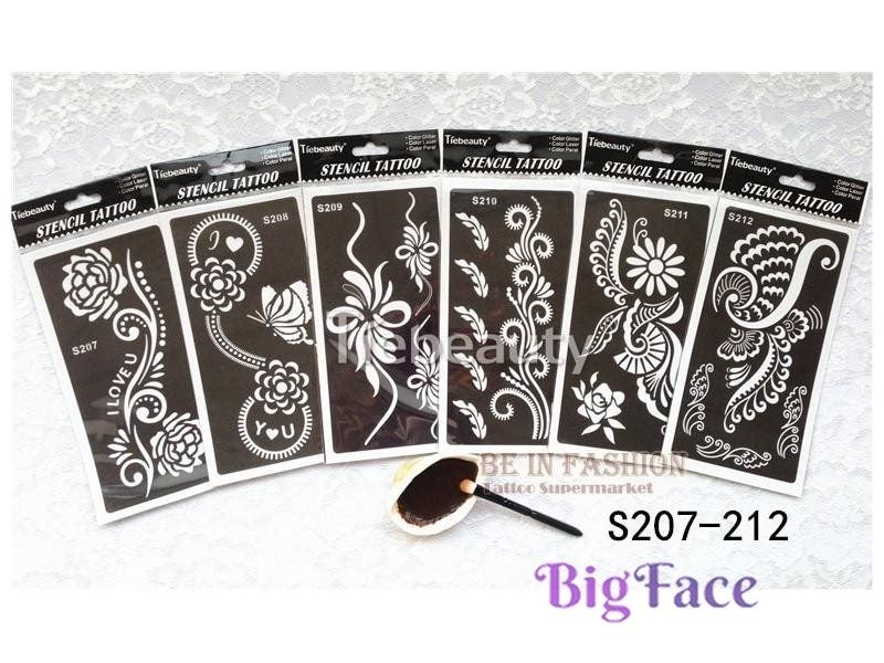 6pcs/lot Mehndi Indian Henna Tattoo Stencil Reuseable Henna Tatoo Template Carousel 1