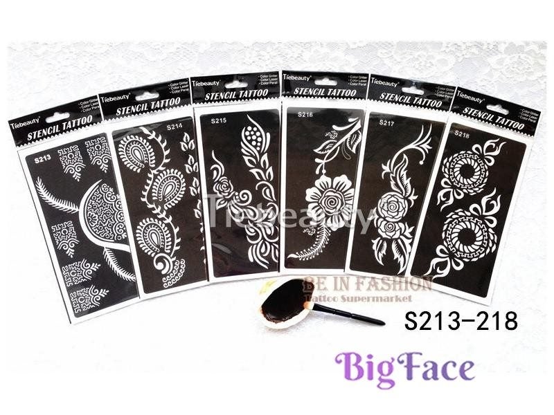 6pcs/lot Mehndi Indian Henna Tattoo Stencil Reuseable Henna Tatoo Template Carousel 2