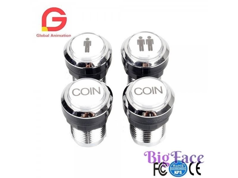 Illuminated Push Button For Arcade Chrome Silver Plated LED Button 1P 2P Player Carousel 1