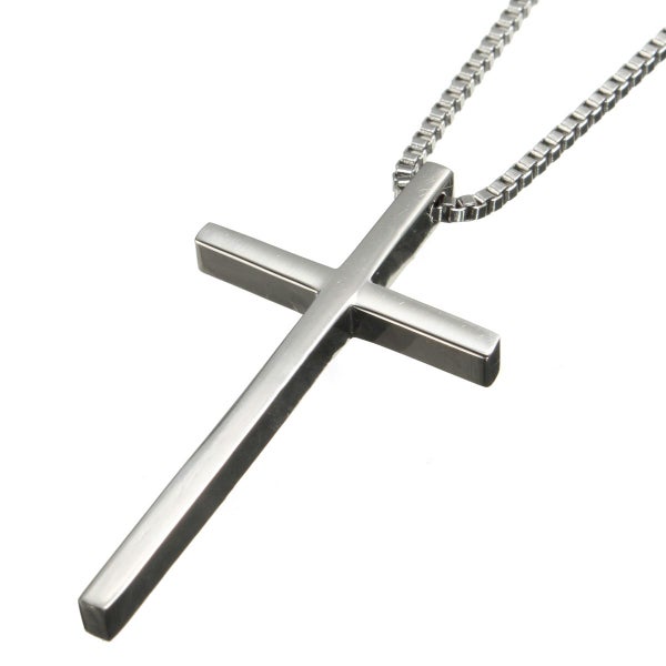 Stainless Steel Cross Pendant Silver Necklace Chain Carousel 1
