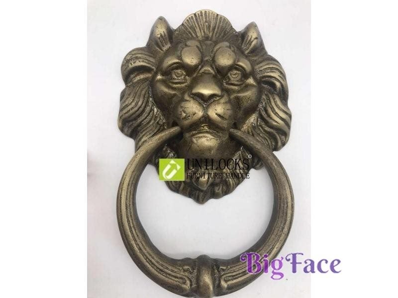 UNILOCKS Large Antique Brass Lion Doorknocker Door Knocker Lionhead Carousel 1