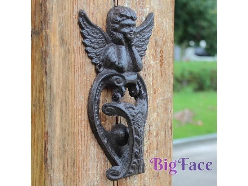 2 Pieces Vintage Door Knocker Cast Iron Doorknocker Winged Angel Cherub Door Carousel 1