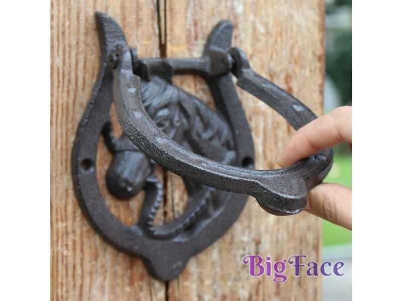2 Pieces Cast Iron Door Knocker Horse Head With Handle Western Cowboy Horseshoe Carousel 1
