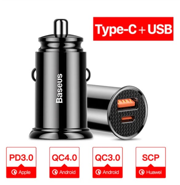 Baseus 30W Quick Charge 4.0 USB-C & USB Dual Car Charger Carousel 1