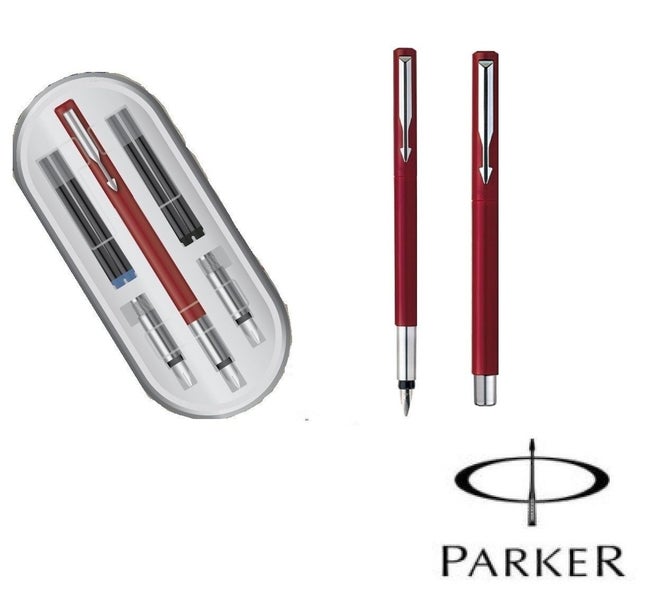 Parker Vector Calligraphy Fountain Pen with 2 Nibs and 4 refills (Red Body) Carousel 1