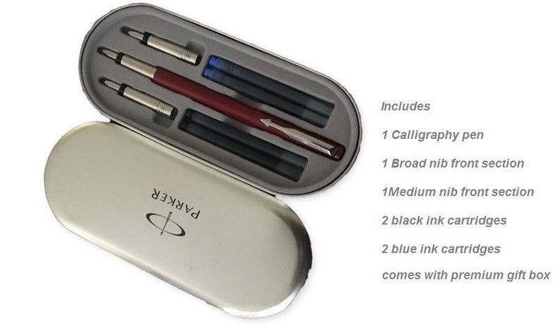 Parker Vector Calligraphy Fountain Pen with 2 Nibs and 4 refills (Red Body) Carousel 2