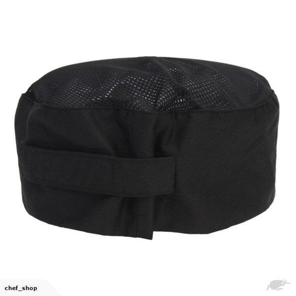 Chef Skull Cap with Net Top Velcro - Black Carousel 1