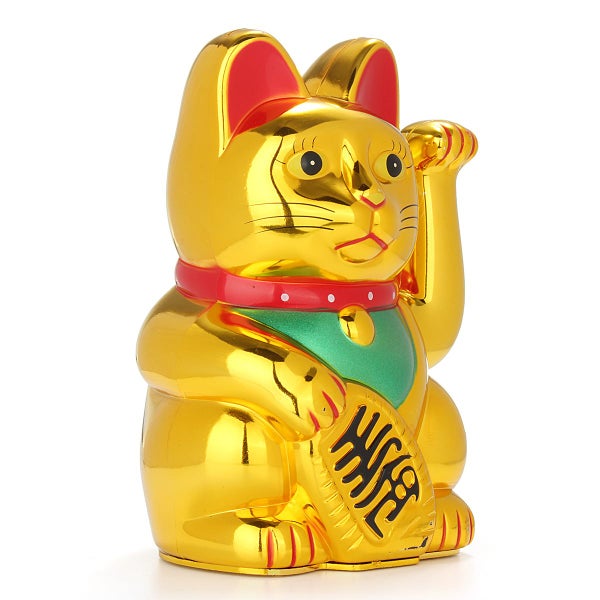 Chinese Lucky Waving Hand Maneki Neko Gold Fortune Feng Shui Cat Moving Arm Carousel 2