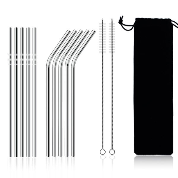 11Pcs Stainless Steel Metal Drinking Straw Reusable Straws+Cleaner Brush Kit+Bag Carousel 1