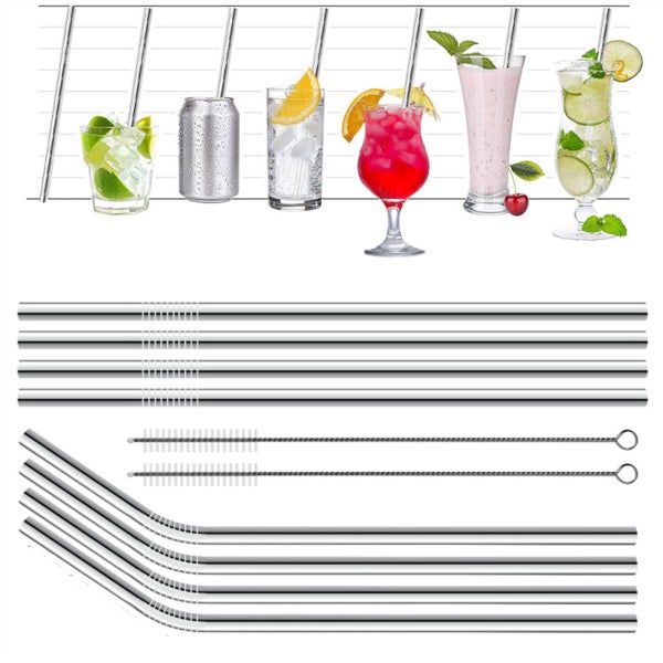 11Pcs Stainless Steel Metal Drinking Straw Reusable Straws+Cleaner Brush Kit+Bag Carousel 2
