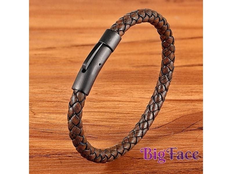 XQNI New Classic Style Men Leather Bracelet Simple Black Stainless Steel Button Carousel 1