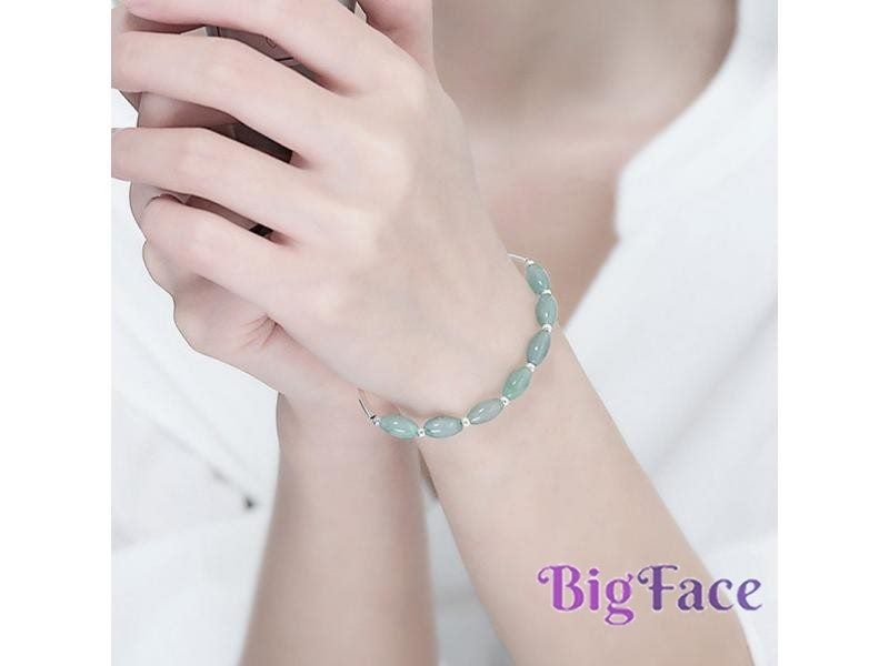 Ruifan Oval Natural Stone Green Jade Pure 925 Sterling Silver Bangle Bracelets Carousel 2