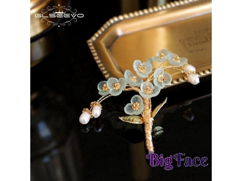 GLSEEVO Natural Pearl Resin Flower Handmade Tree Brooch For Women Party Jewelry Carousel 1
