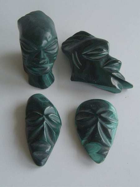 Malachite African Folk Art Masks x 3 + Carved Head Carousel 2