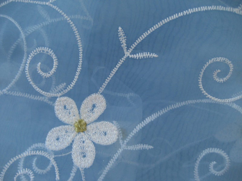 Rare EMBROIDERED Nylon SEWING FABRIC Blue and White MATERIAL 2m x 140cm Carousel 1