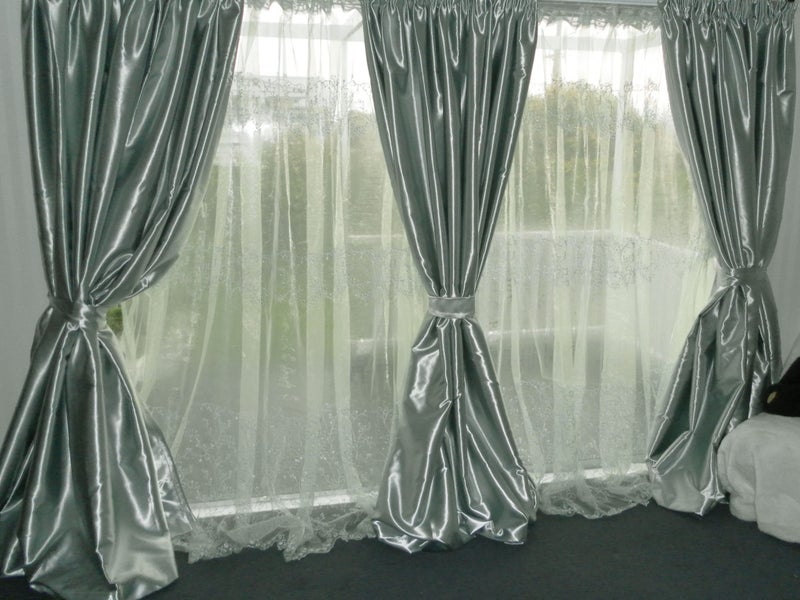 SALE! Large embroidered organza Voile/Net curtain, Aqua Blue, 3m wide Carousel 6