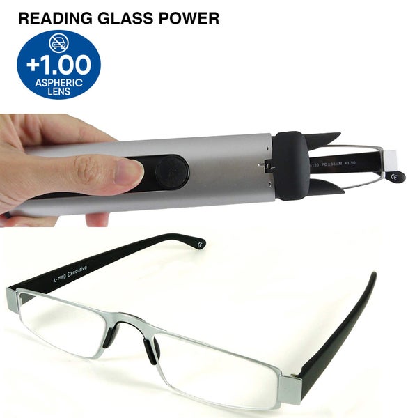 SILVER I-Mag Executive European Style Reading Glasses with Hard Slide Open Case Carousel 1