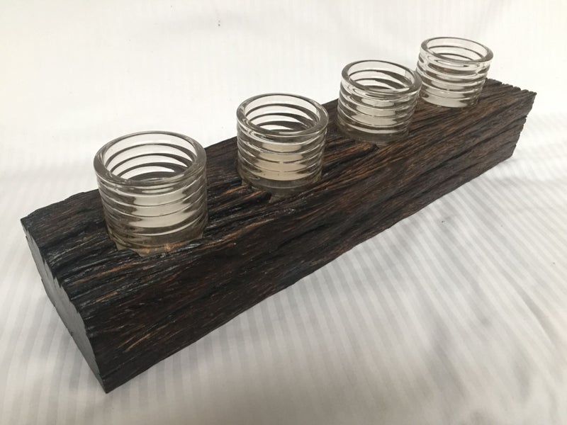 Wood Table Light with four glasses/candles (smoked look) Carousel 2