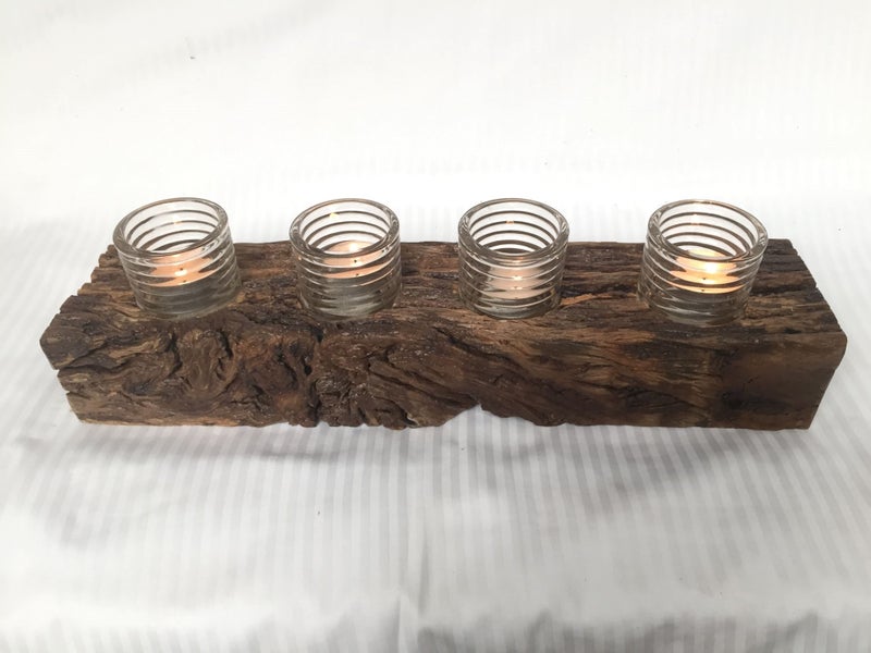 Wood Table Light with four glasses/candles (aged look) Carousel 2