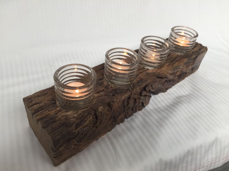 Wood Table Light with four glasses/candles (aged look) Carousel 1